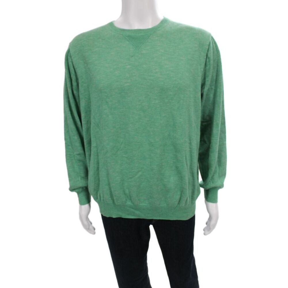 J Crew Mens Crewneck Pullover Green 100% Cotton Long Sleeve Size XL